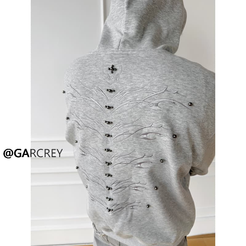 American retro heavy industry beaded embroidery plus velvet hooded sweatshirt for men and women loose casual versatile hoodie top trendy
