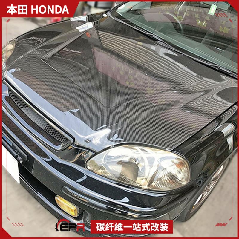 For Honda Civic EK9 Carbon Fiber VENTE Style Front Hood Engine Cover