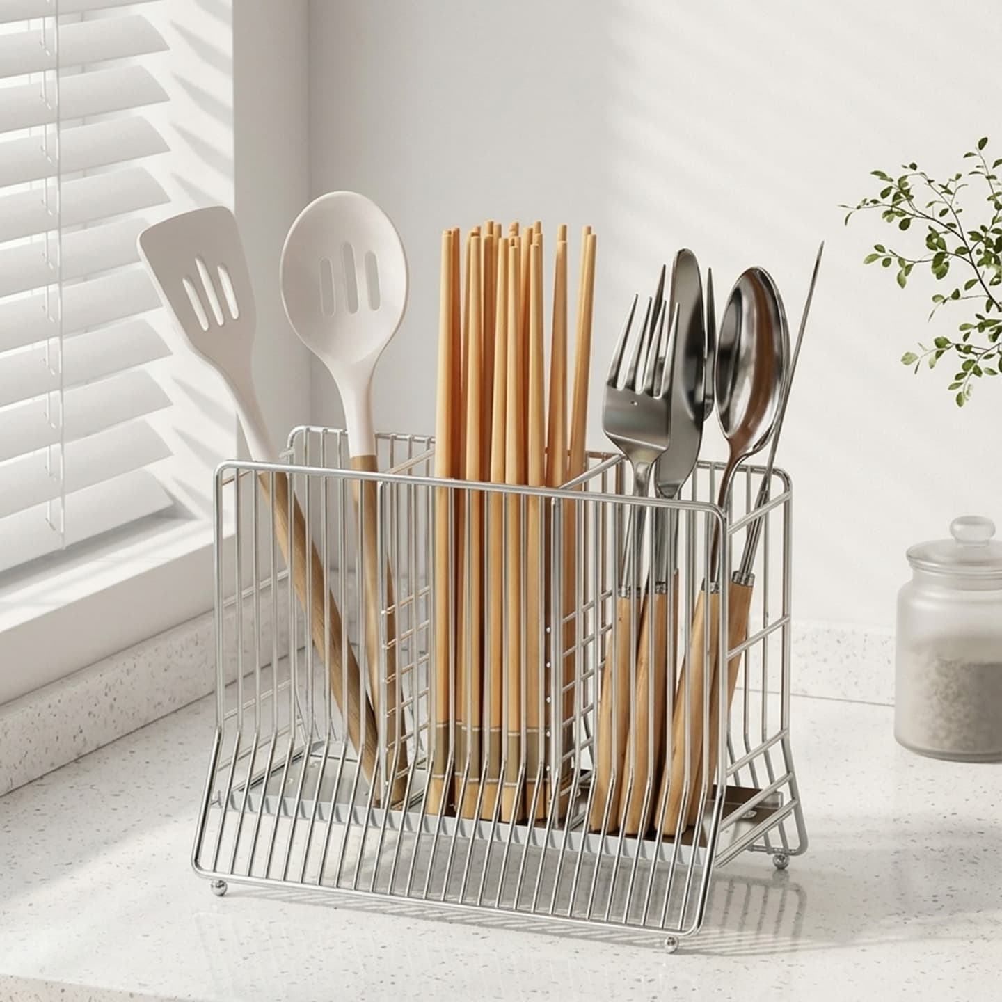 304 stainless steel new chopsticks, knife, fork, scissors, divided storage rack, household countertop spatula, kitchen storage rack