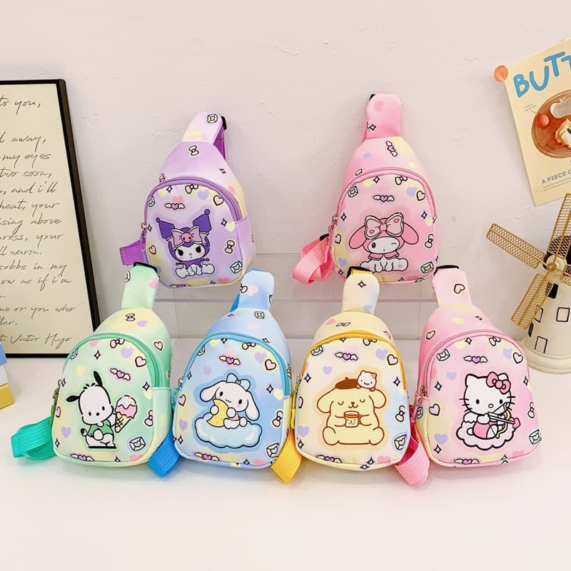 2025 New Kuromi My Melody Children's Chest Bag, Cute Cartoon Coin Purse Crossbody Bag, Casual and Versatile