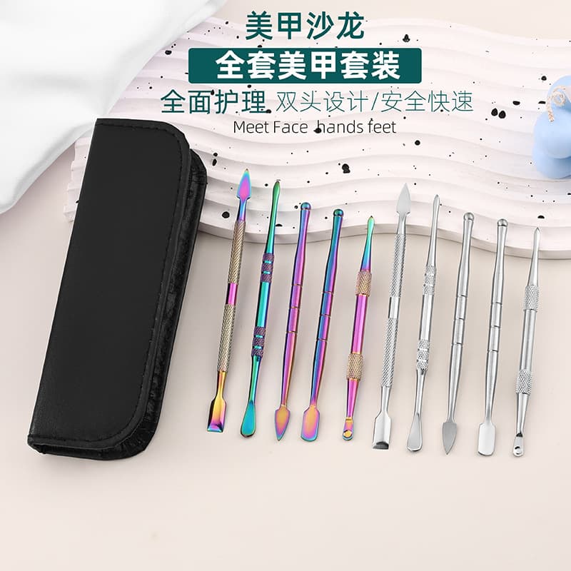 Stainless Steel Tobacco Spoon 5-Piece Set with PU Storage Case, Dual-Head Oil Pipe Cleaning Tool, Press Spoon Set, Nail Art