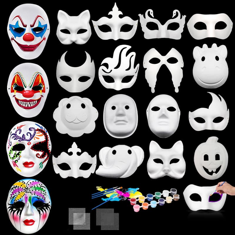 Pulp Fox Masks Handmade DIY Colored Children's Hand-painted Blank Cartoon Style New Year Blank Cat Peking Opera Face