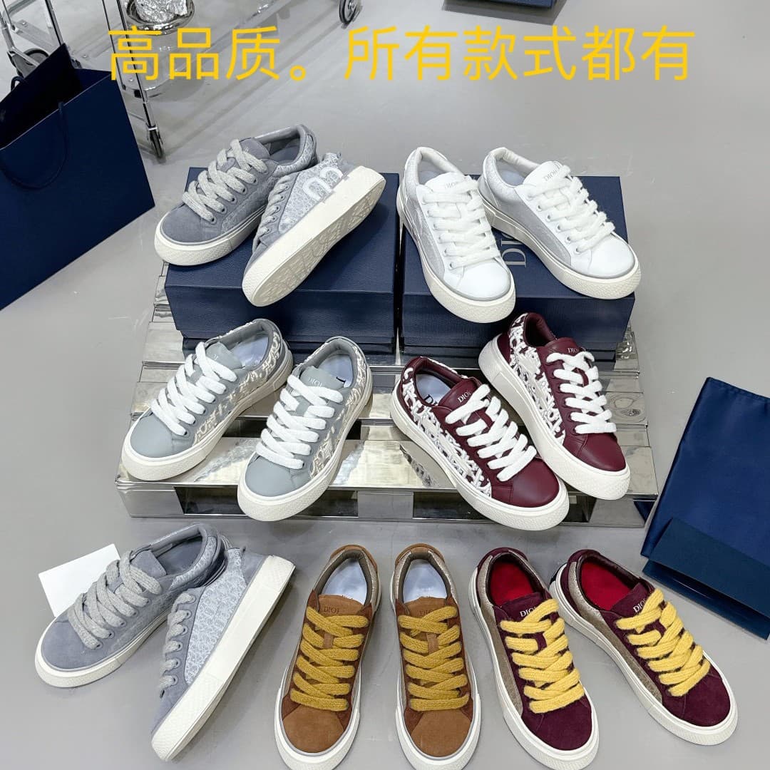 D Brand Letter Embroidery Lace-up Casual Shoes b33 Couple Style Genuine Leather Thick Sole White Sneakers Versatile Unisex Sports Skate Shoes