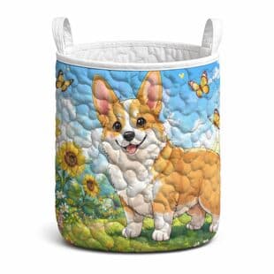Cross-border trade dog pattern quilted laundry basket with handles, digital printed home essentials, wholesale from source factory