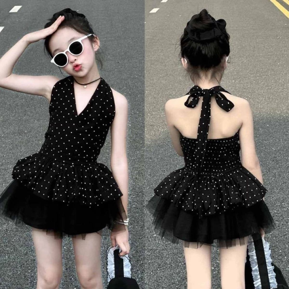Girls Korean style baby girl summer new polka dot camisole sleeveless top half gauze skirt two-piece set