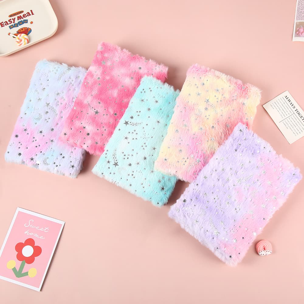 A5 meteor plush notebook cartoon tie-dye hot stamping five-pointed star color rabbit fur hand ledger creative plush notebook