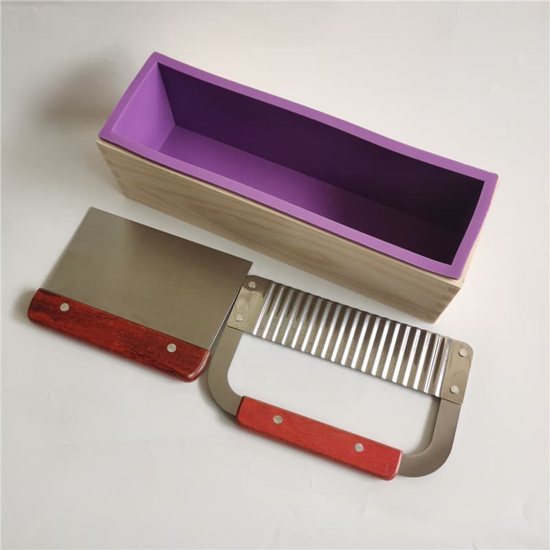 Handmade soap mold rectangular silicone toast mold wooden box straight corrugated knife set 1200g soap making abrasive tools wholesale