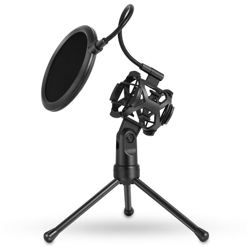 Portable ABS Anti-Shock Microphone Stand with Foldable Tripod Base and Pop Filter (Model PS-2)
