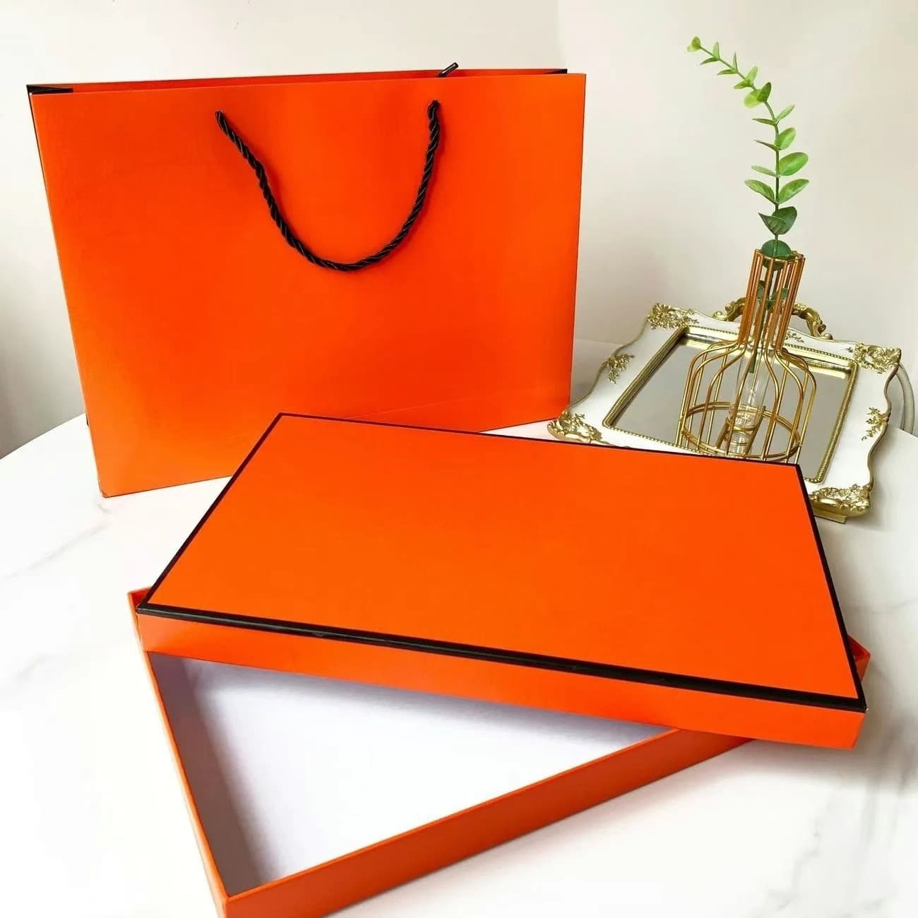 No returns or exchanges ~ Cashmere scarf gift box set orange empty box gift bag scarf shawl premium feel