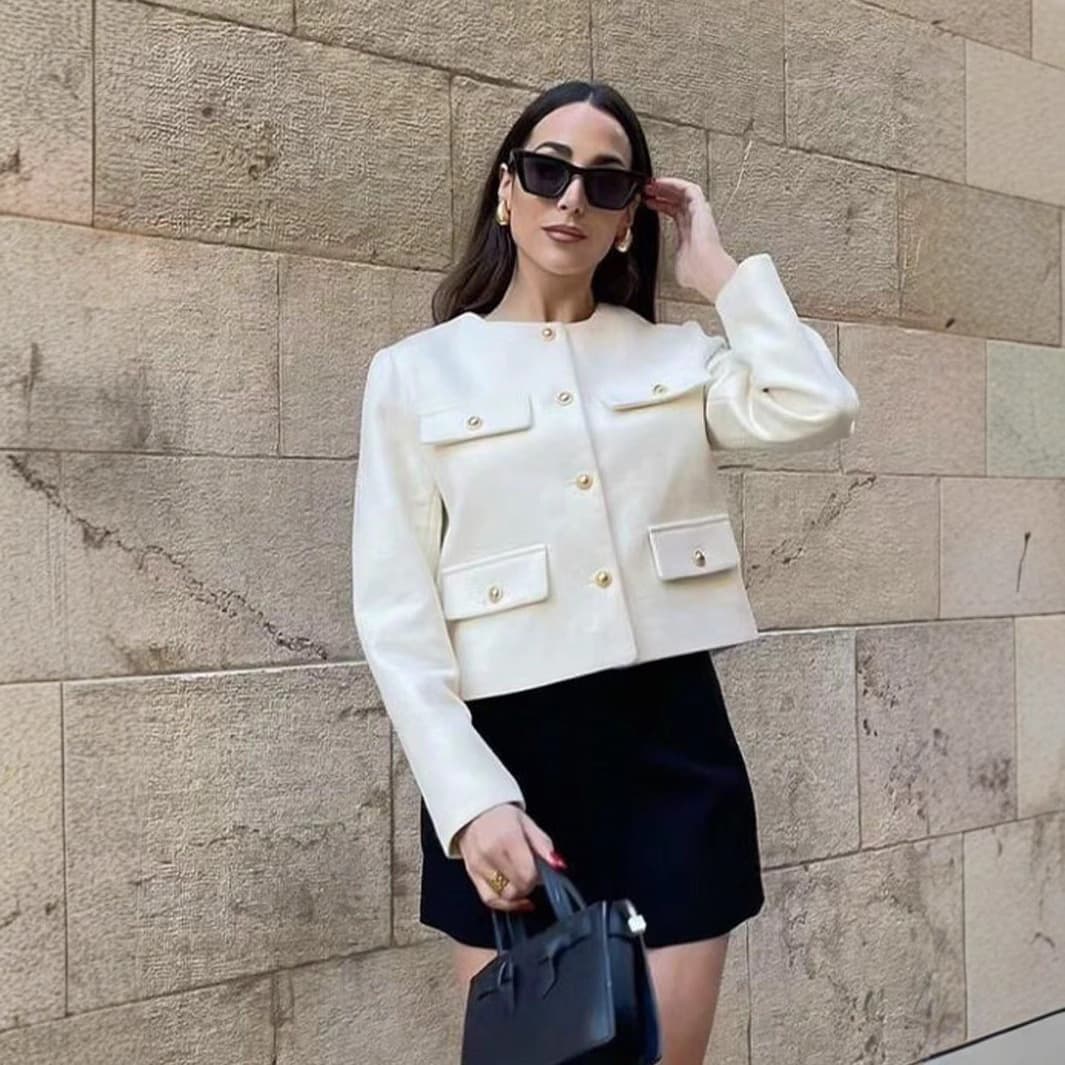 Cross-Border Women's Clothing Dropshipping New Autumn and Winter High-End Round-Neck Chanel-Style Short Jacket Fashionable Versatile Tweed