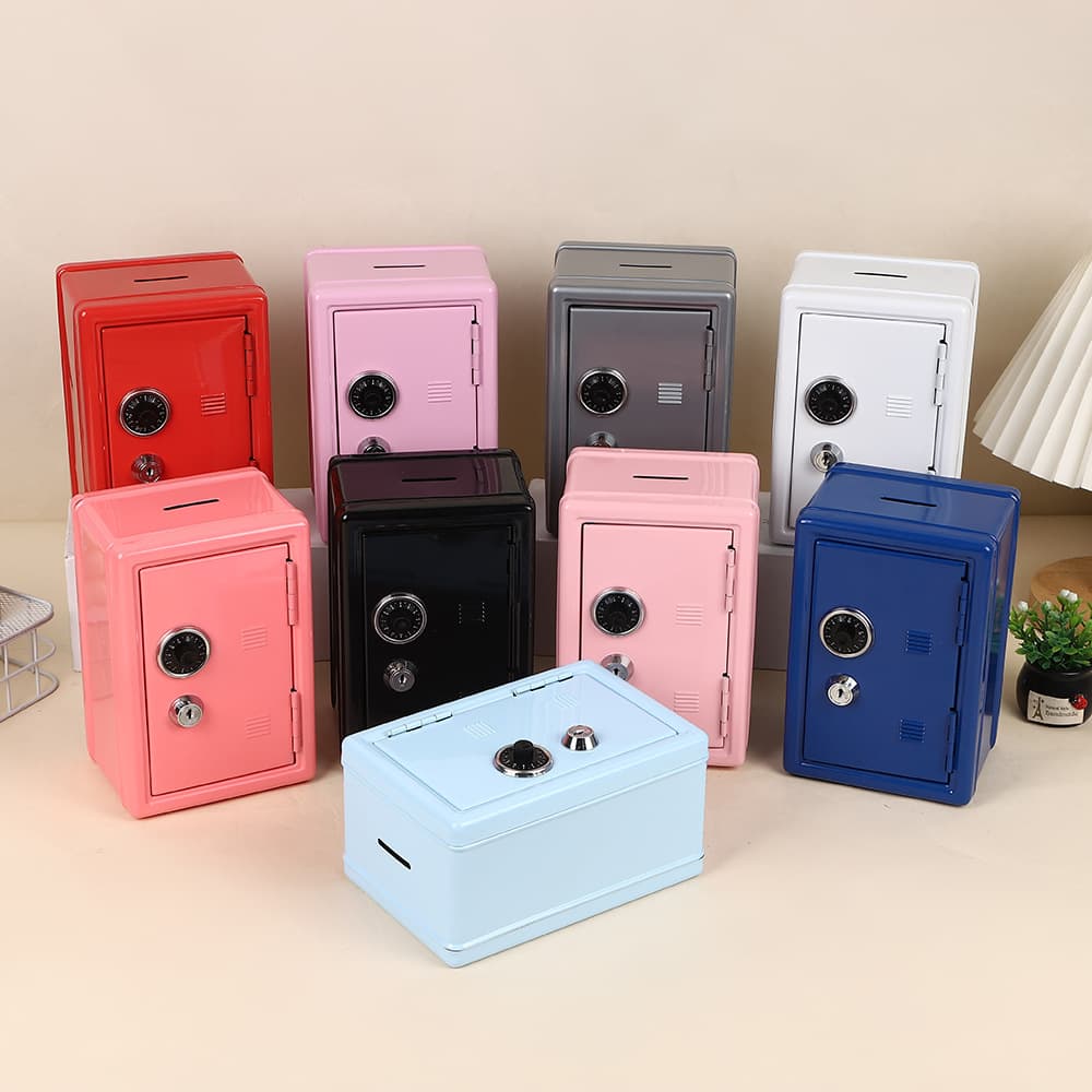New cross-border creative children's piggy bank home storage box metal change savings box with lock ins safe