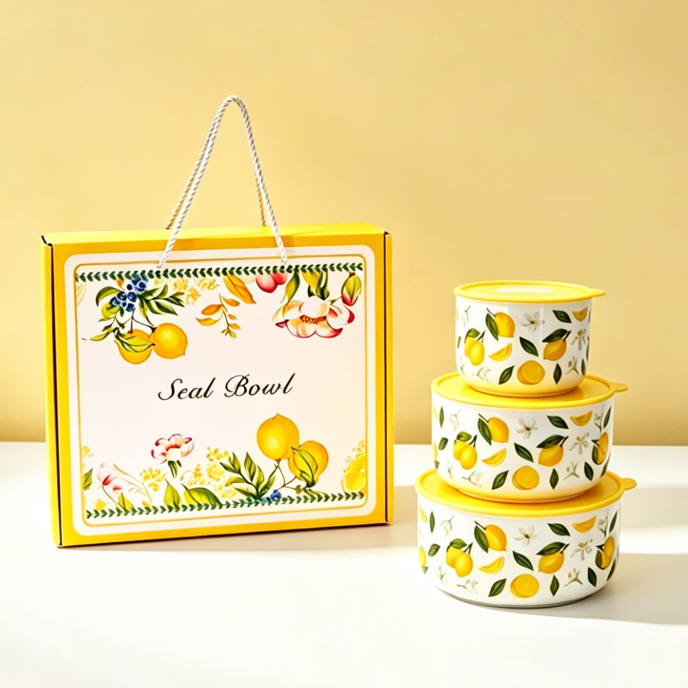 Ceramic Fresh-Keeping Bowl 3-Piece Set, Custom LOGO for Business, Fruit Salad Bowl, Portion Bowl, Real Estate Sales Gift for Clients