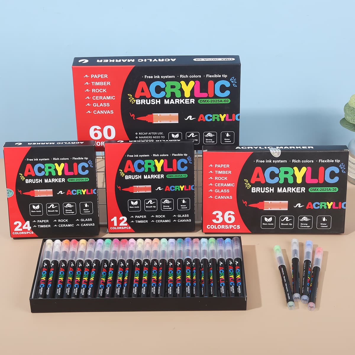 Direct-liquid acrylic markers, DIY brushes, large capacity, soft tip, master direct-liquid markers.