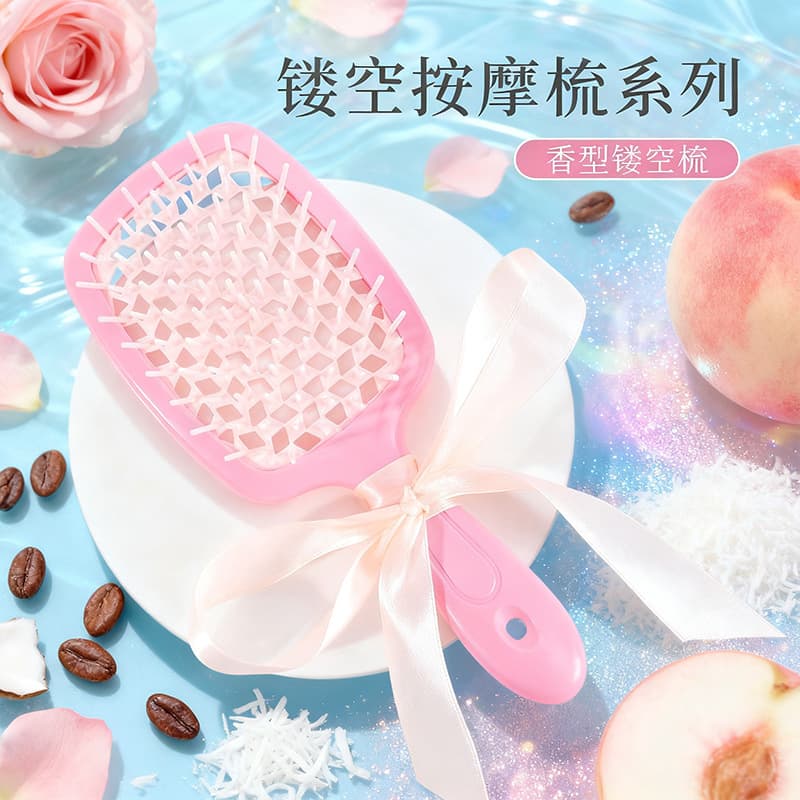 Platinum Fly Hot-Selling Scented Hair Comb with Bowknot Gift, Scented Comb with Peach, Rose, Cocoa Bean, and Coconut Fragrance