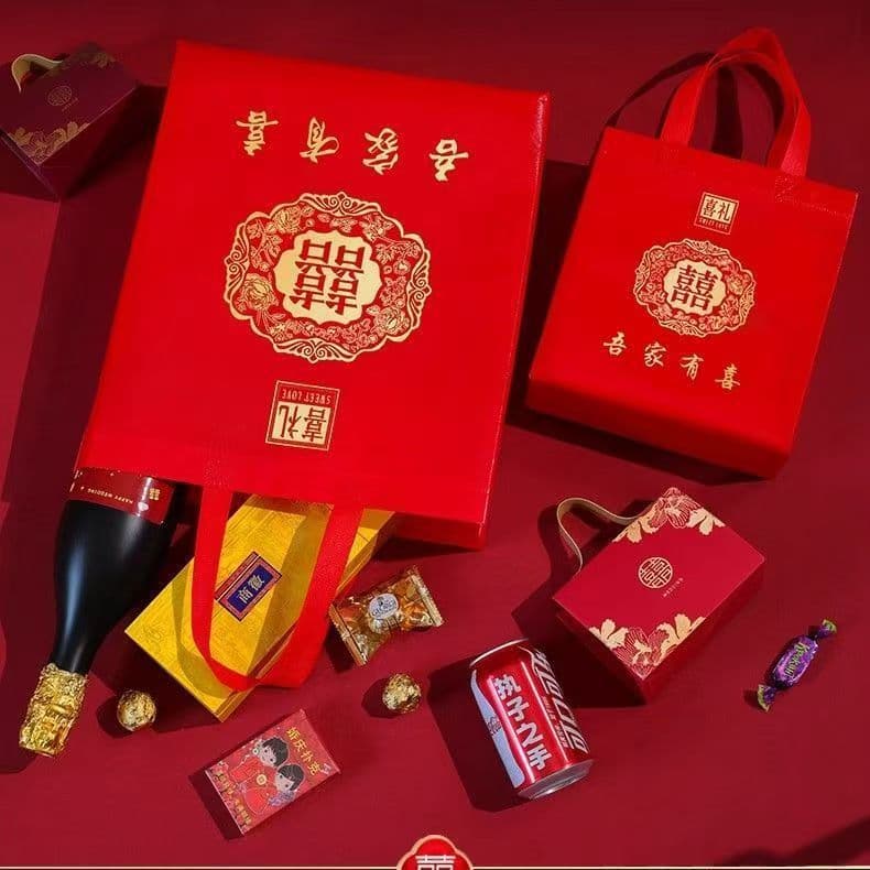 Wedding Steamed Buns Cigarettes Liquor Return Gift Bags Double Happiness Handheld Bags Candy Bags Large Red Gift Bags