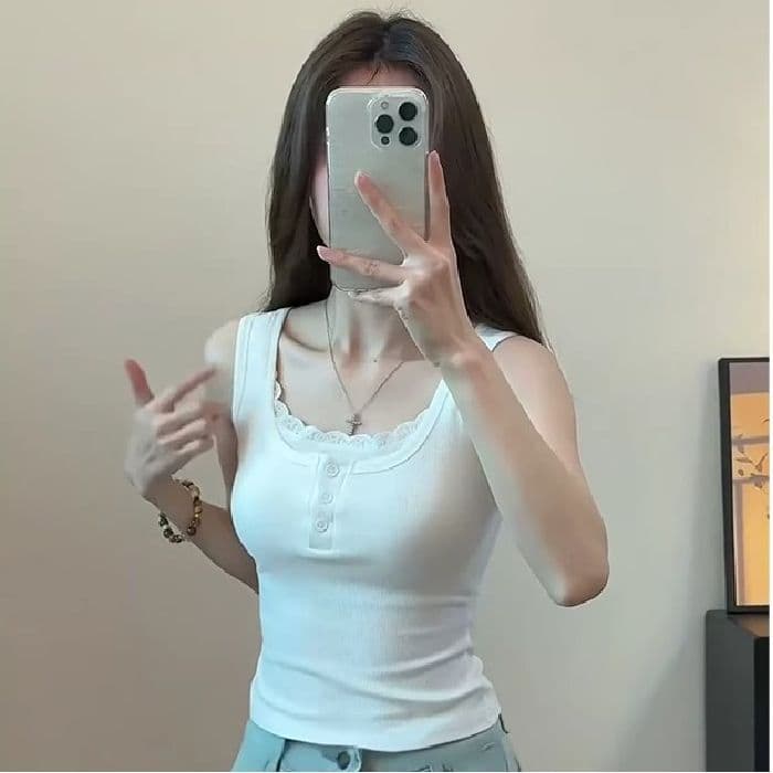 40 Pieces 1x1 Ribbed Modal Lace Trim Faux Layered Racerback Tank Top Fitted Y2K Vest