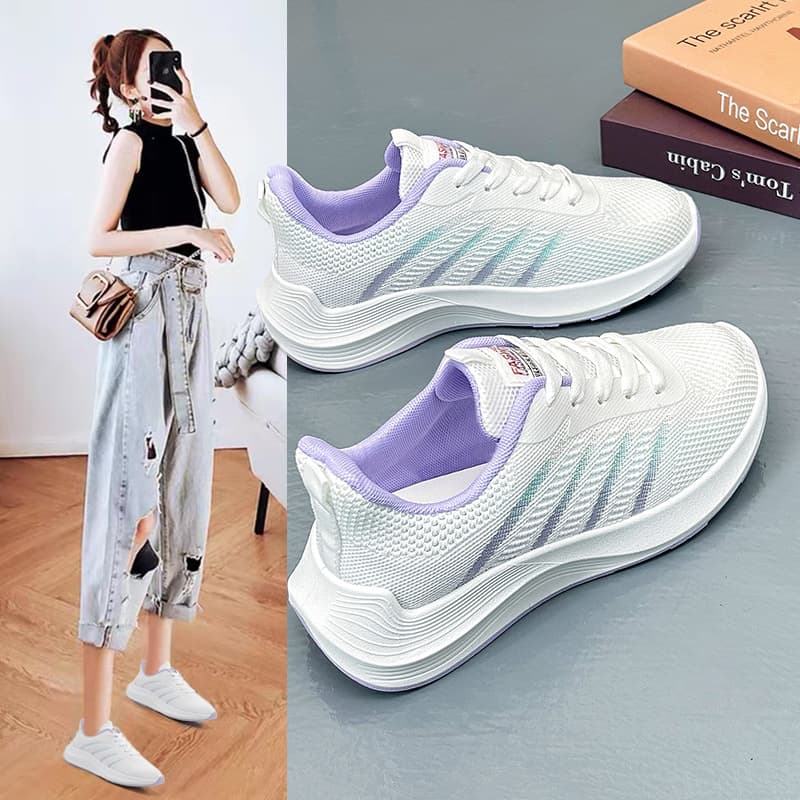 2024 Summer New Women's Shoes Fly-Knit Breathable Sports Shoes Korean Version Ins Student Running Shoes Versatile Casual Shoes for Women