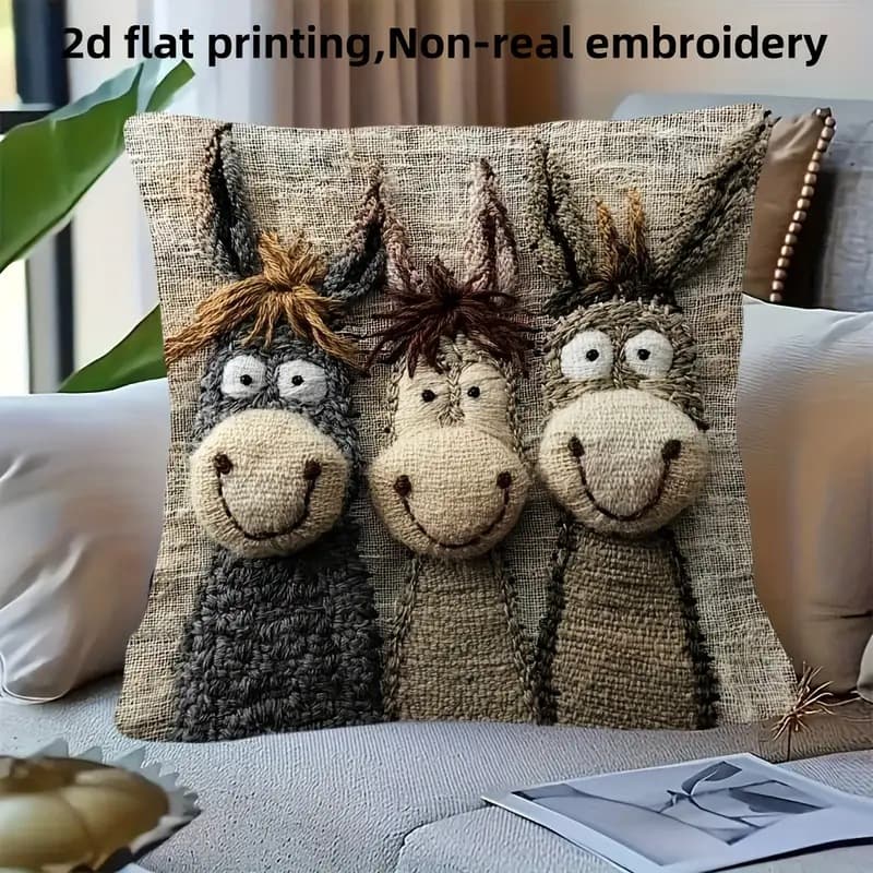 Cross-border popular cute smiling donkey pillowcase sofa cushion cover soft short plush pillowcase bedroom headboard cover