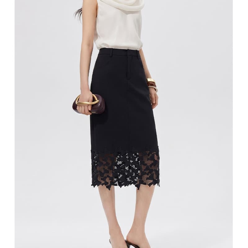 High-End Heavy Lace Patch Hem A-Line Skirt 2026 Summer High-Waist Slim Fit Bodycon Skirt