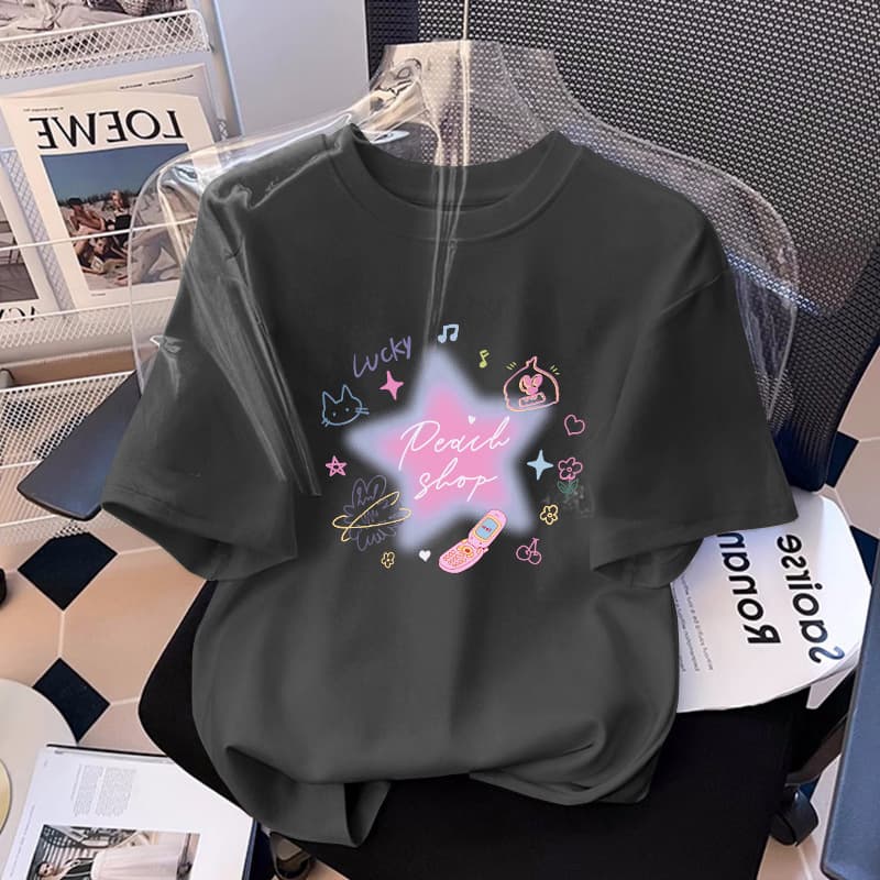 T-shirt women 2026 new girls apricot short-sleeved summer large size medium and large children's half-sleeved design children's tops ins