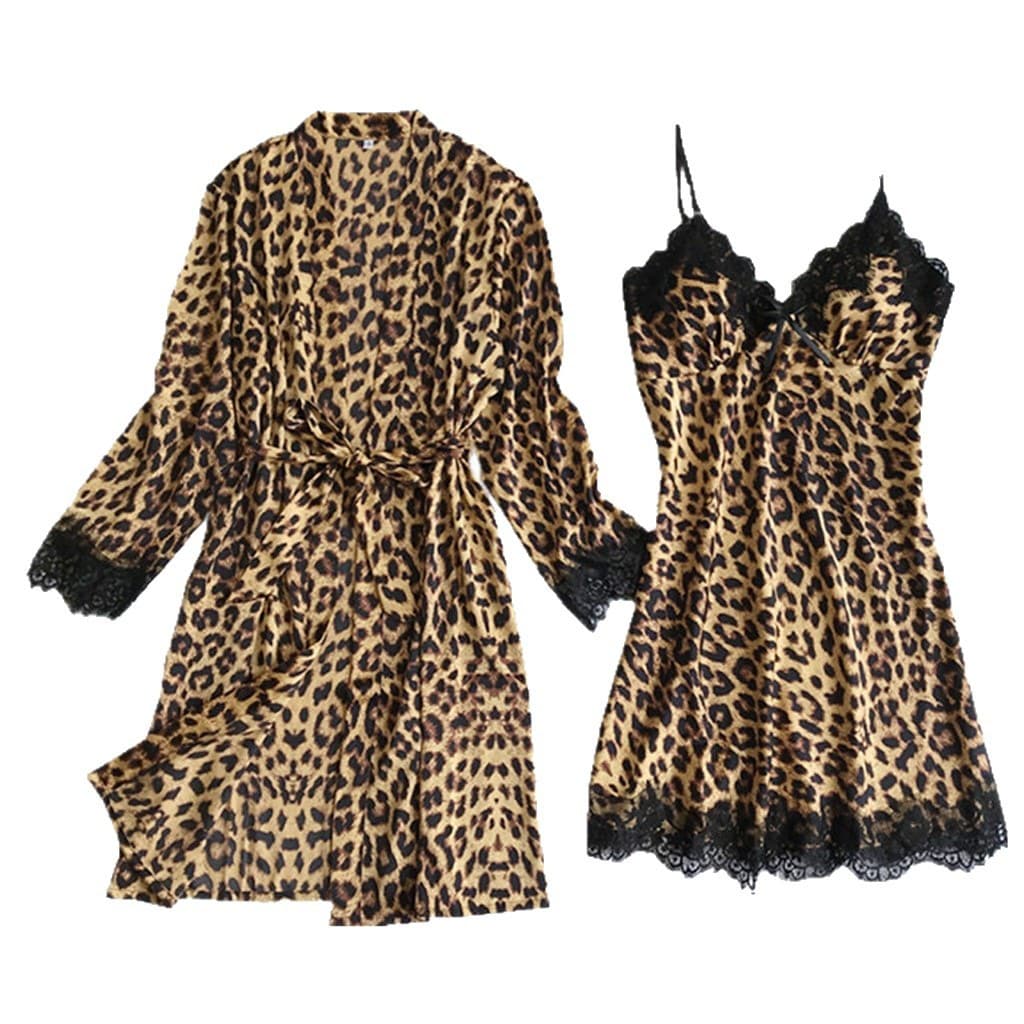 Wholesale Fashionable Comfortable Leopard Print Lace Trim Pajama Two-Piece Set European and American Homewear Sleepwear Sexy Leopard Print