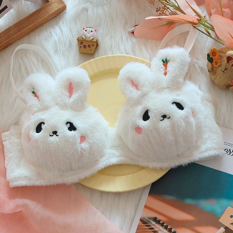 Carrot Rabbit ~ 2025 Autumn/Winter New Cute Plush Underwear Bunny Wire-Free Warm Sexy Bra Set