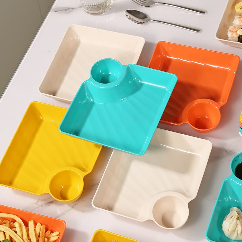 Japanese Dumpling Plate with Soy Sauce Dish, Creative Plastic Serving Plate, Sushi Plate, Home Use Snack Plate, Square Dim Sum Plate, French Fry Plate