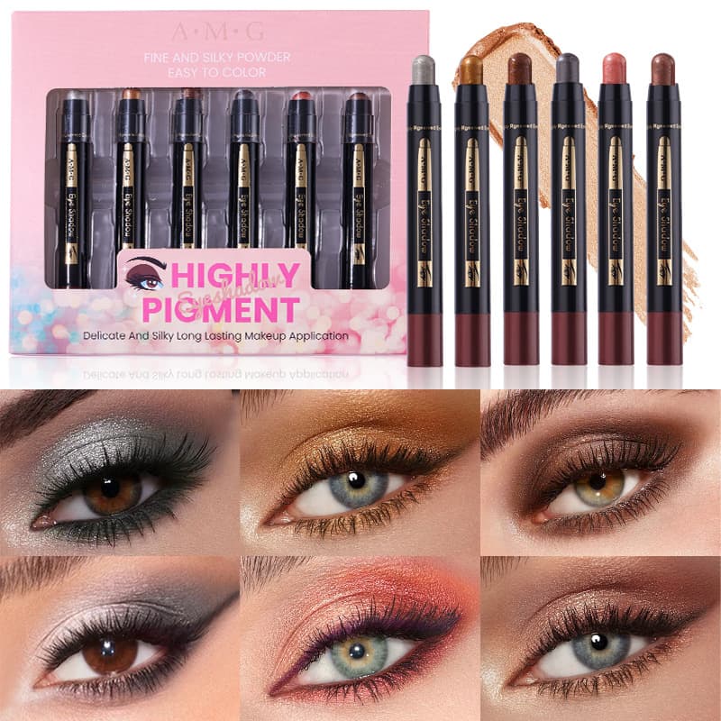 Cross-border cosmetics A.M.G eye shadow stick set pearlescent fine glitter eye shadow stick long-lasting and easy-to-color eye shadow set wholesale