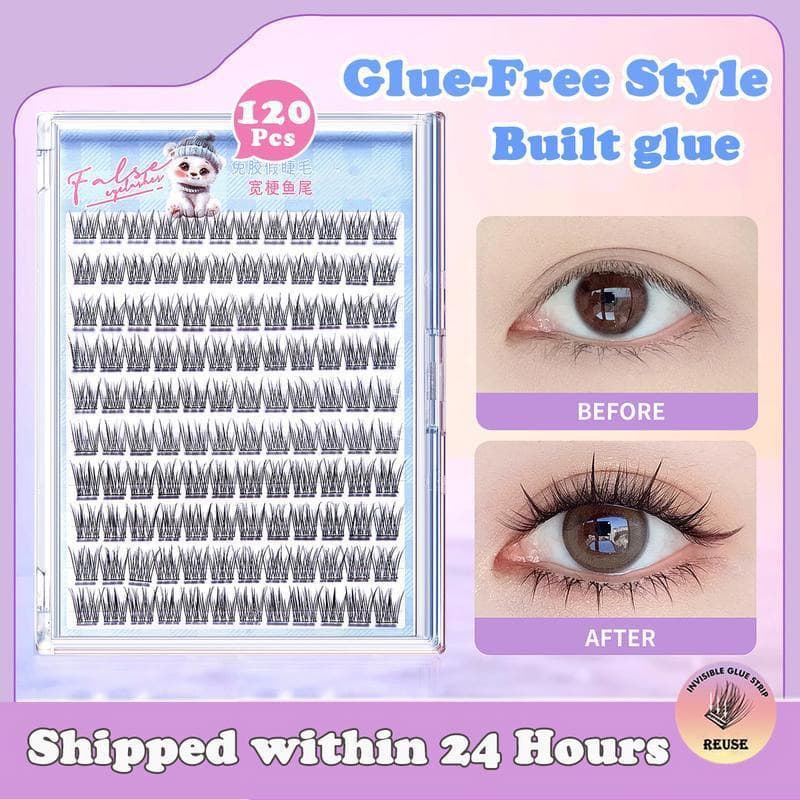 10-Row Glue-Free False Eyelashes Natural Curly Voluminous Trilogy Sunflower Lazy Fish Tail Camera-Ready Fake Eyelashes Cross-Border