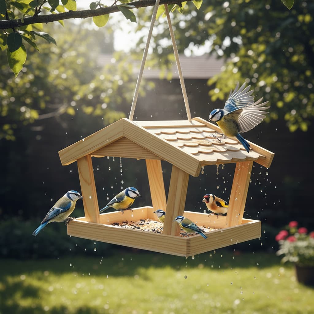 Wooden Outdoor Patio Balcony Wild Hanging Open Bird Feeder Solid Wood Hummingbird Feeding Bird Nest Breeding Box