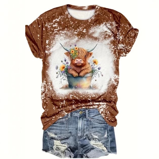 Summer Round Neck Short-Sleeved T-Shirt for Women, Sweet and Slim-Fitting, Large Size Bottoming Shirt with Print, New Style, Loose Oversize
