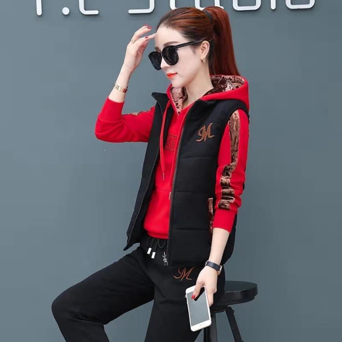 European-Style Fleece-Lined Thick Set for Women Purple Autumn Coat Women Hoodie Plus Size Warm Fashion Three-Piece Set