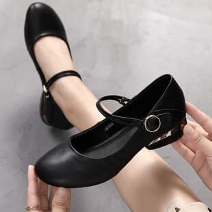 Women's Low-Heel Round-Toe Leather Shoes, Soft Sole, Casual & Versatile, New Arrival