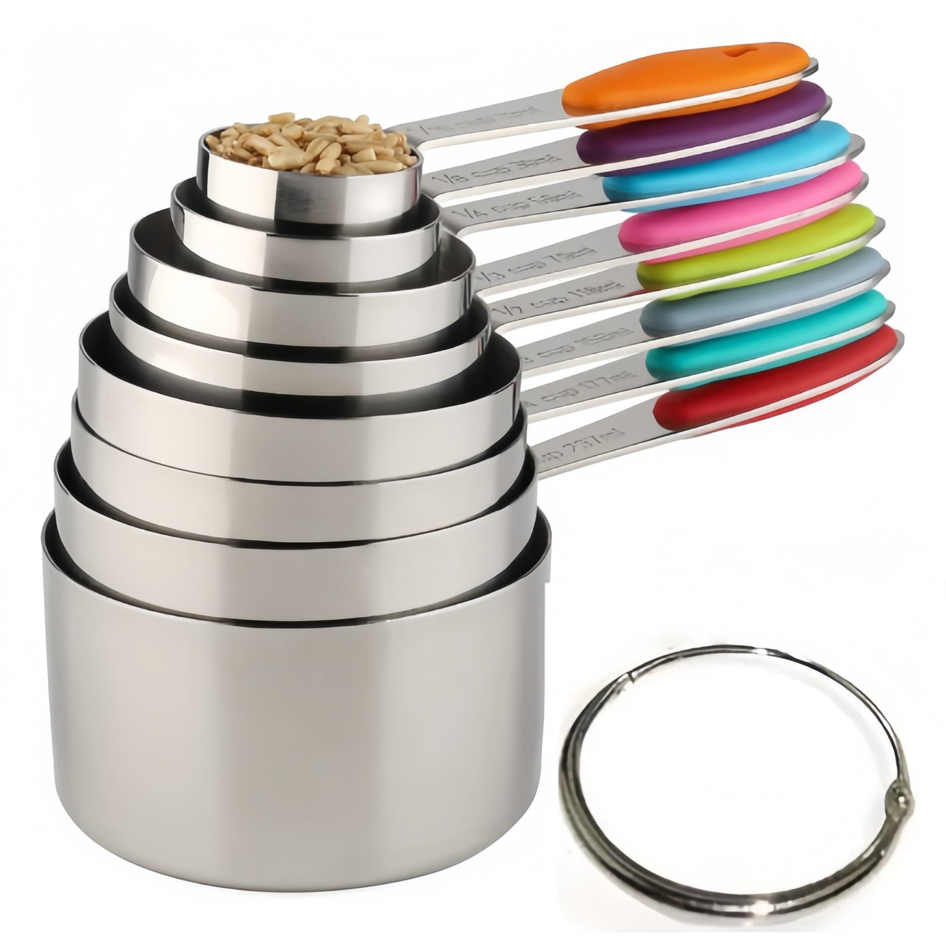 Amazon's best selling silicone handle stainless steel measuring cup 8-piece set measuring cup measuring spoon 13-piece set baking measuring spoon measuring cup