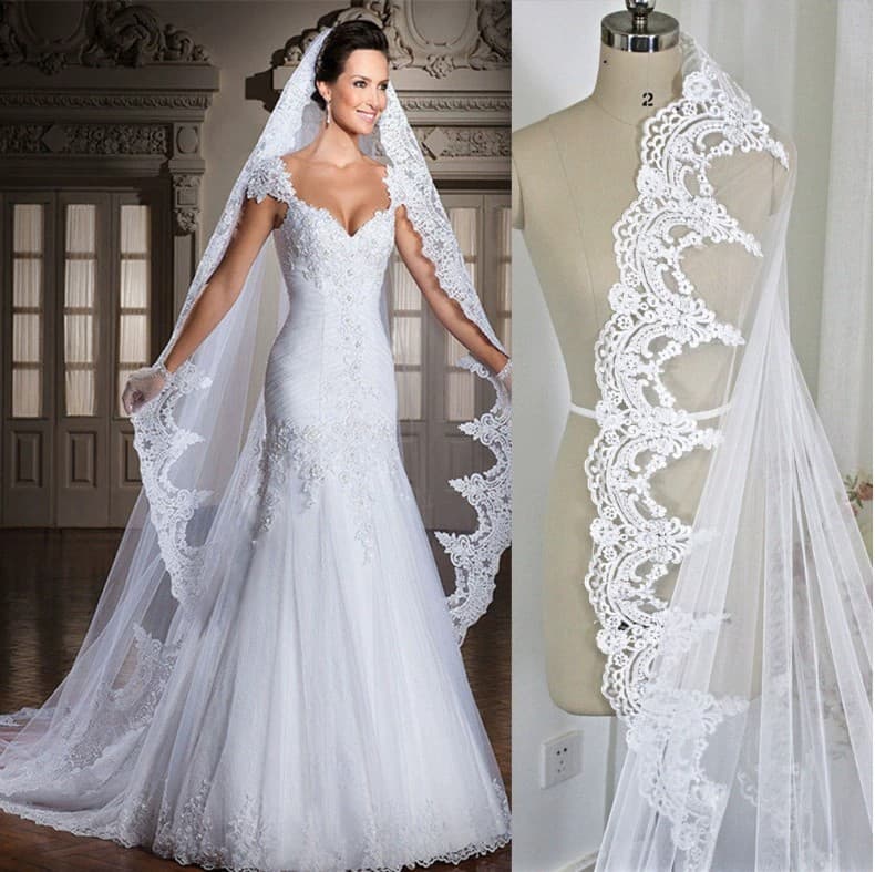 Wholesale hot-selling AliExpress 3-meter high-end lace-trimmed veil, wedding dress accessory, hot-selling European and American luxury bridal veil