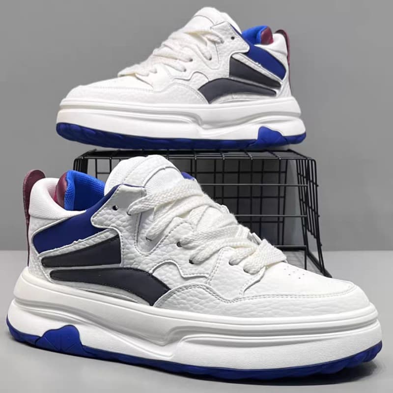 European Trendy Light Luxury Men's Casual Sports Color-Block White Shoes with Thick Sole Height-Increasing Skate Shoes for Students