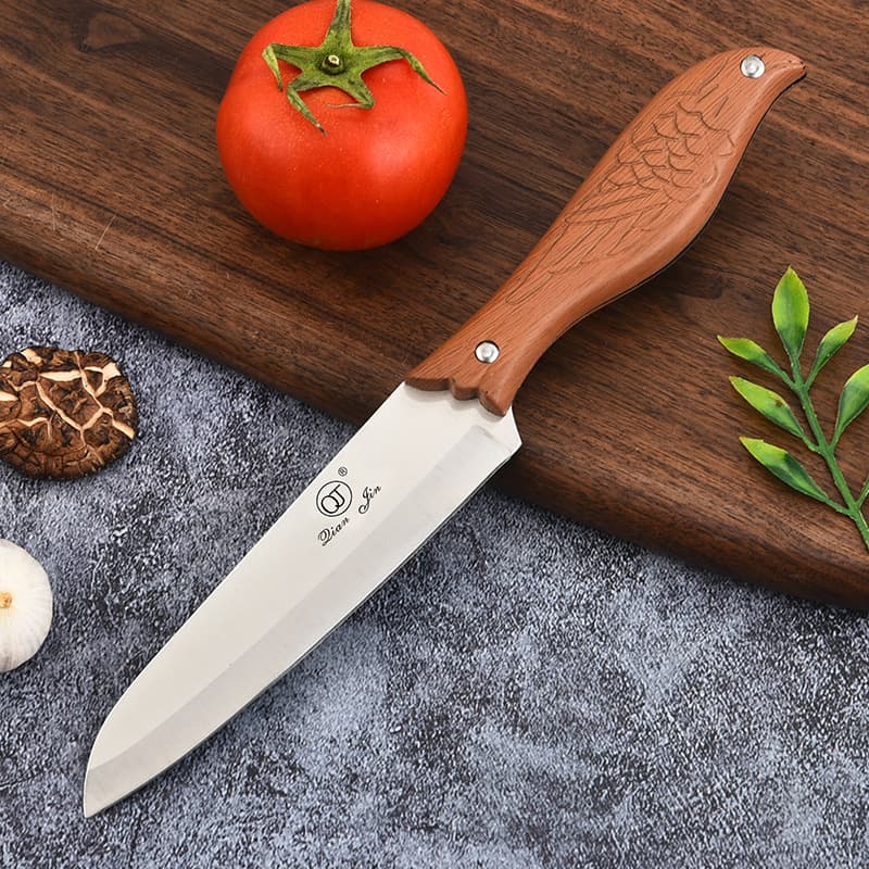 Stainless Steel 6-Inch Wood Grain Bird Handle Fruit Knife, Household Peeling Knife, Kitchen Fruit Peeler, Small Kitchen Knife