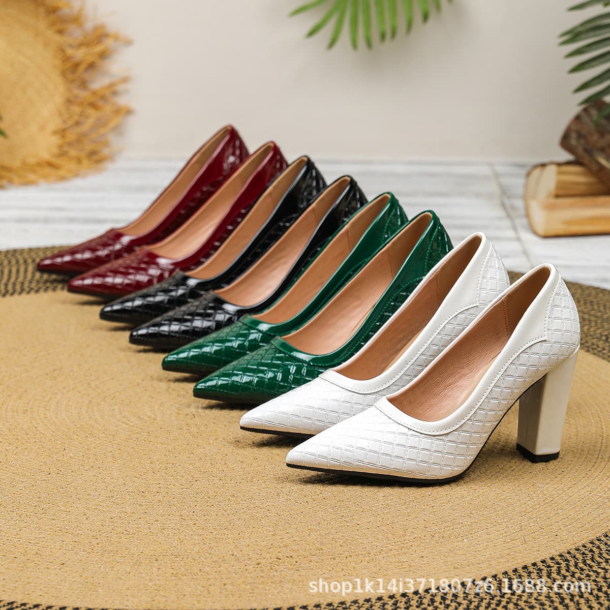 228-93Dx Cross-Border Foreign Trade Single Factory Large Size Women's Shoes Pointed Toe Shallow Mouth Single Shoes Women's 2025 Chunky Heel High Heel Shoes