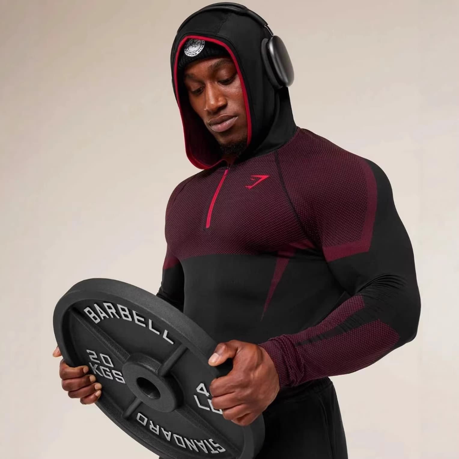 GYMSHARK/ONYX5 Men's Long Sleeve Workout Gym Quick-Dry Breathable Stretch Half-Zip Compression Training Top