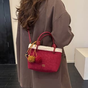 Autumn Winter Milad Pure Color Handheld Bucket Bag Women Vintage Fashion Niche Shoulder Crossbody Bag Niche Retro Korean Style