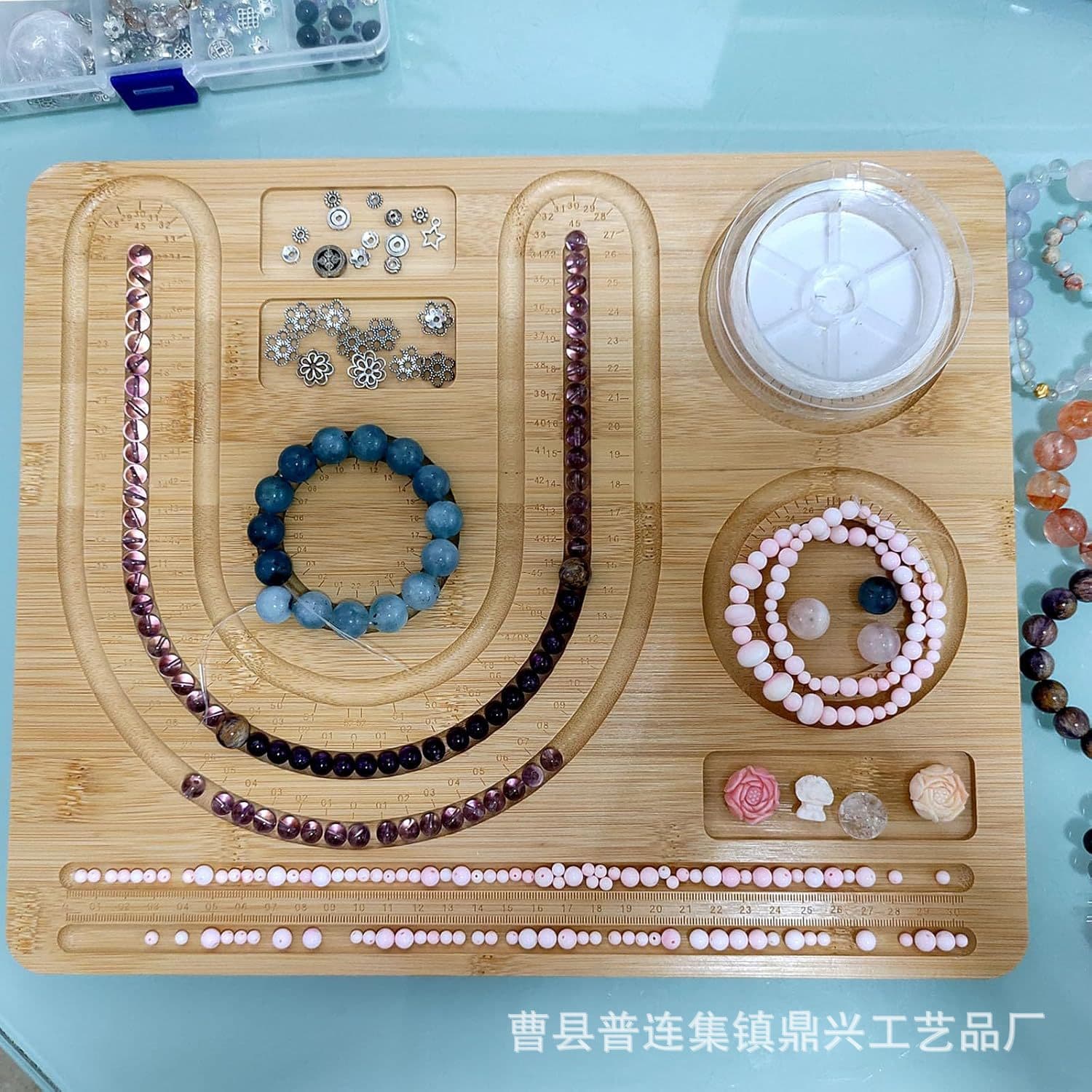 Bamboo beaded plate bracelet display plate necklace DIY jewelry making tools tape scale measurement solid wood tray