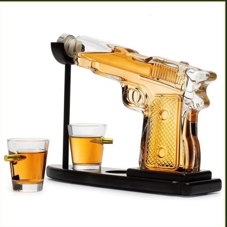 Glass pistol decanter gun style whiskey bottle bullet cup set creative shape pistol decanter