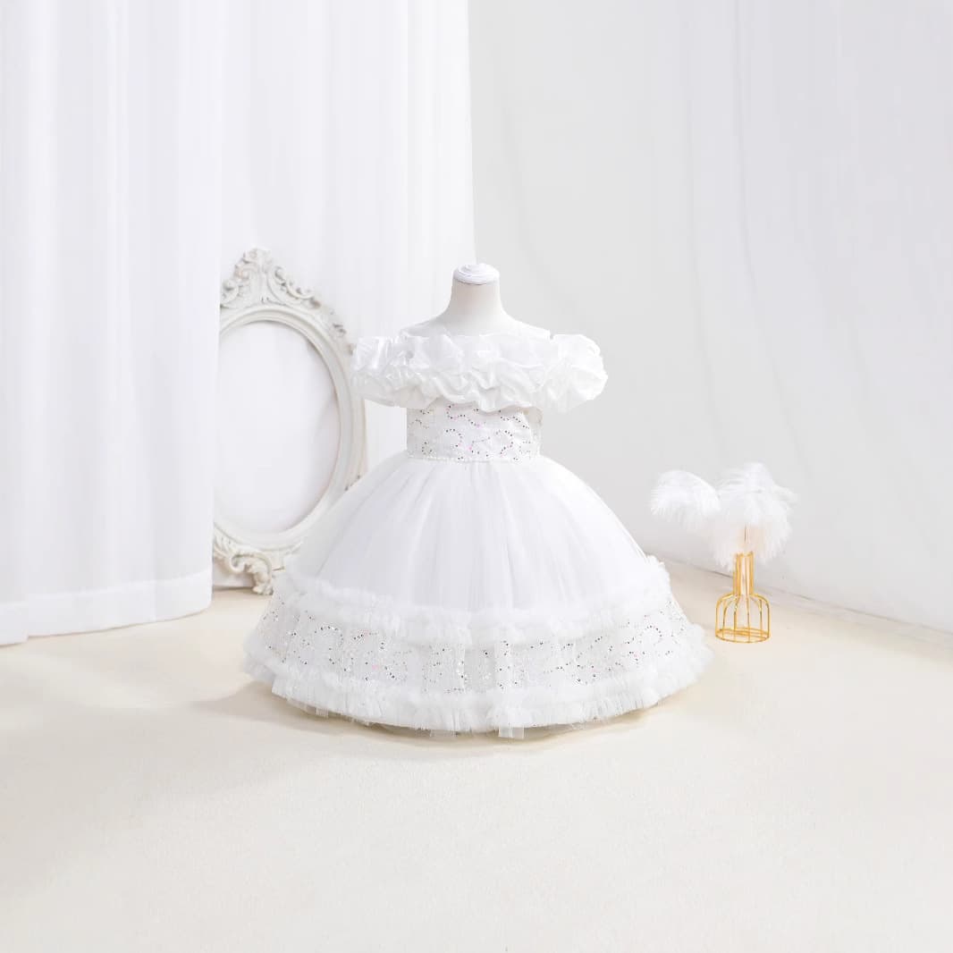 Girls Summer Princess Dress Puffy Skirt One Year Old Birthday Clothes Child Elegant Sensation Cotton Blend Polyester Fabric
