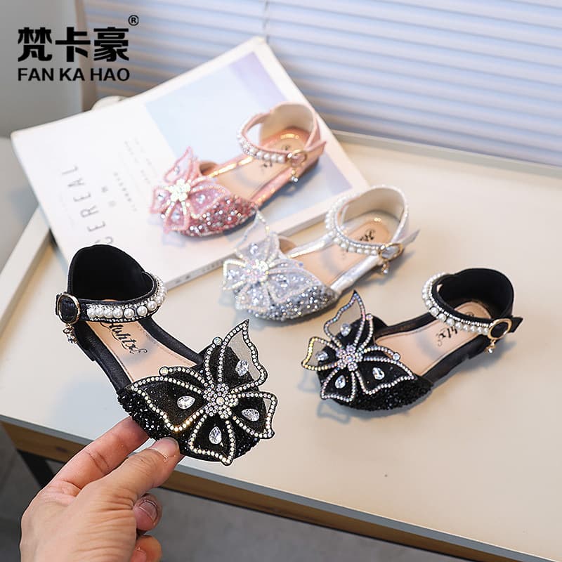 Children's Closed-Toe Princess Sandals 2025 New Fashion Bow Princess Shoes Student Performance Dance Shoes