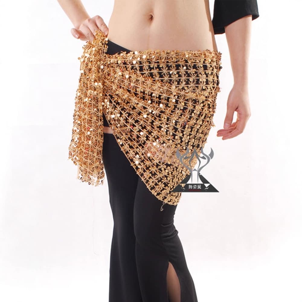 Belly Dance Hip Scarf with Tassels, Sequins, and Water Velvet Square Scarf, Dance Performance Costume Sequined Hollow Waist Belt, Hip Scarf