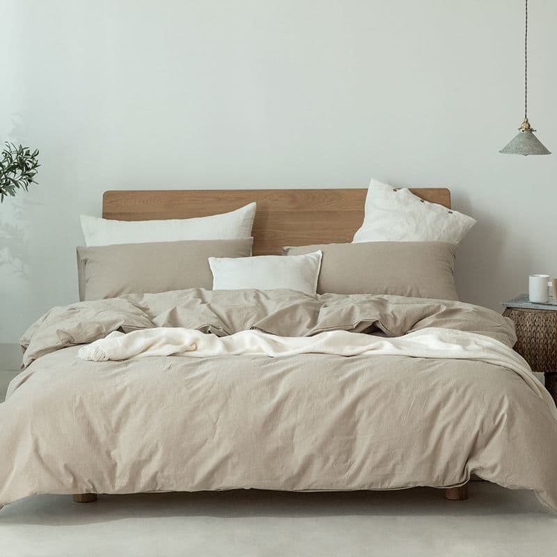 Minimalist Japanese-style 100% pure cotton skin-friendly soft four-piece set, all-cotton yarn-dyed washed cotton three-piece set for student dormitory