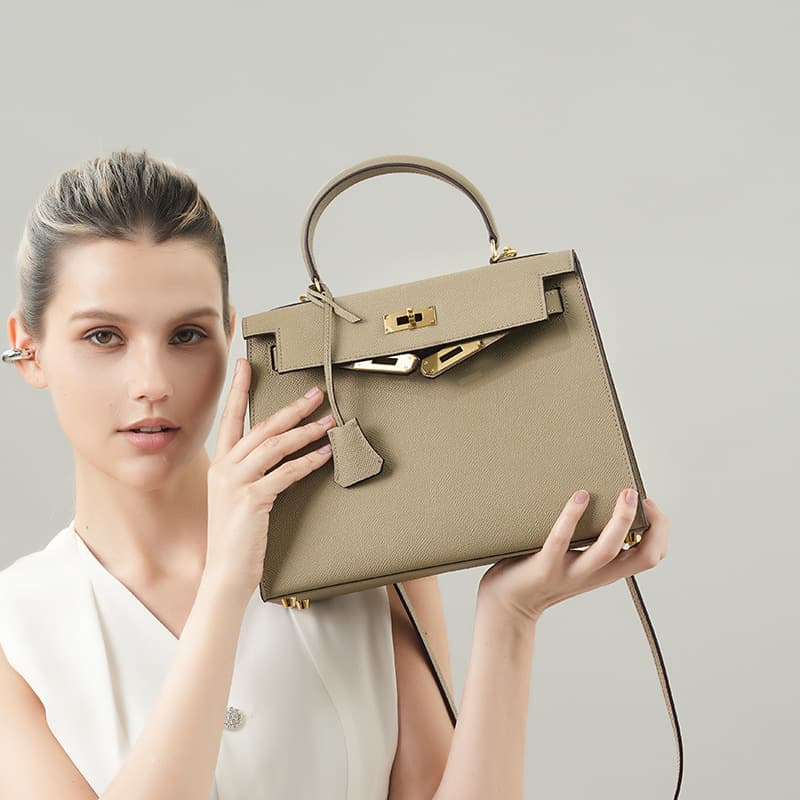 Kelly Bag Genuine Leather Designer Niche Crossbody Bag for Women, Kelly Versatile Small Handbag for Working Women, Top Handle Bag