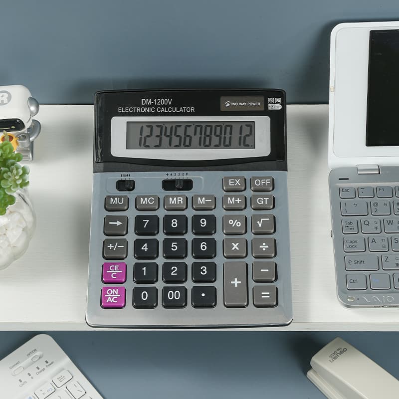 Solar Powered Calculator for Office Financial Business Use, Metal Panel, Push-Button Carry Calculator