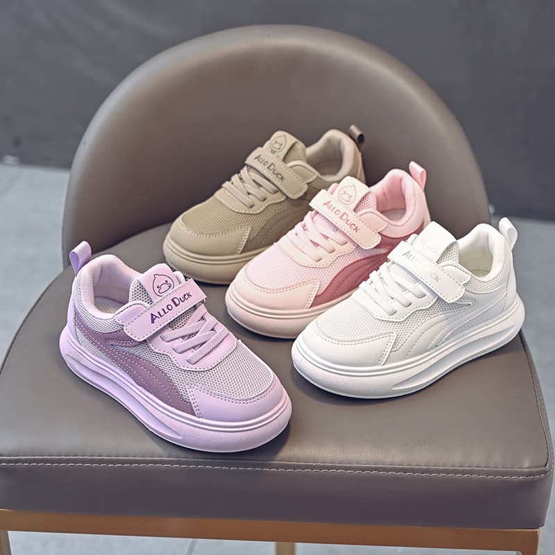 New Children's White Shoes, Four-Season Slip-Resistant Flat Trendy Shoes, Little Boy Mesh Panel Shoes, Casual Versatile Girl Shoes