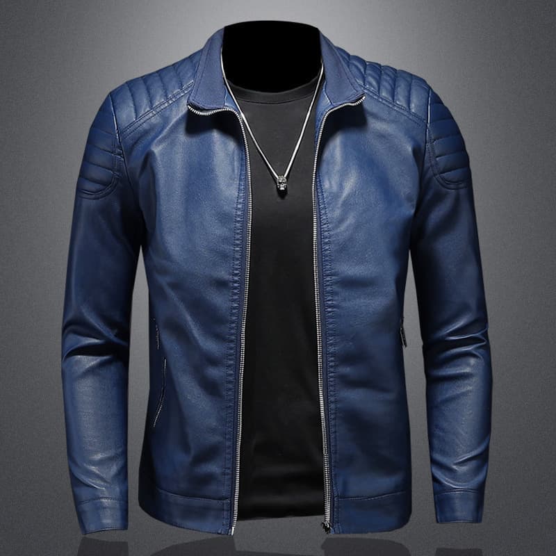 Trendy Men's Leather Jacket Stand Collar Slim Fit Korean Style Spring Autumn Fashionable Casual Outerwear Male Topwear
